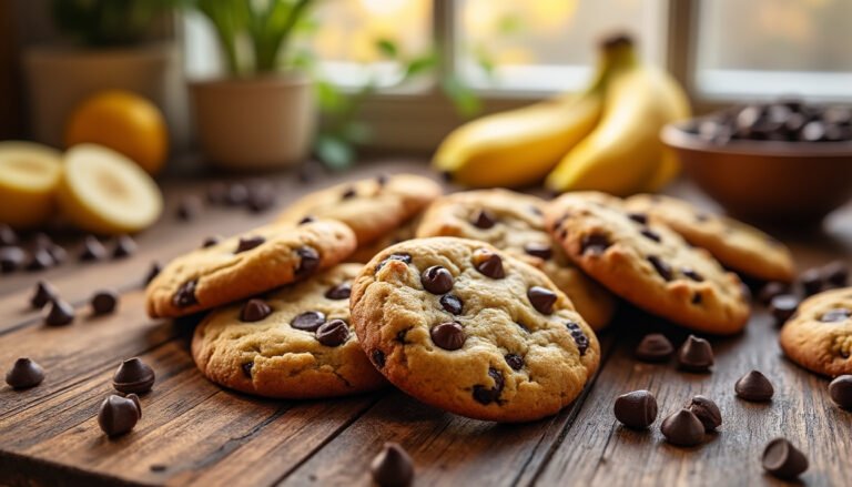 découvrez notre recette irrésistible de cookies à la banane et pépites de chocolat : une douceur moelleuse alliant la saveur sucrée de la banane à la richesse du chocolat. parfaits pour un goûter gourmand ou un dessert, ces cookies raviront petits et grands !