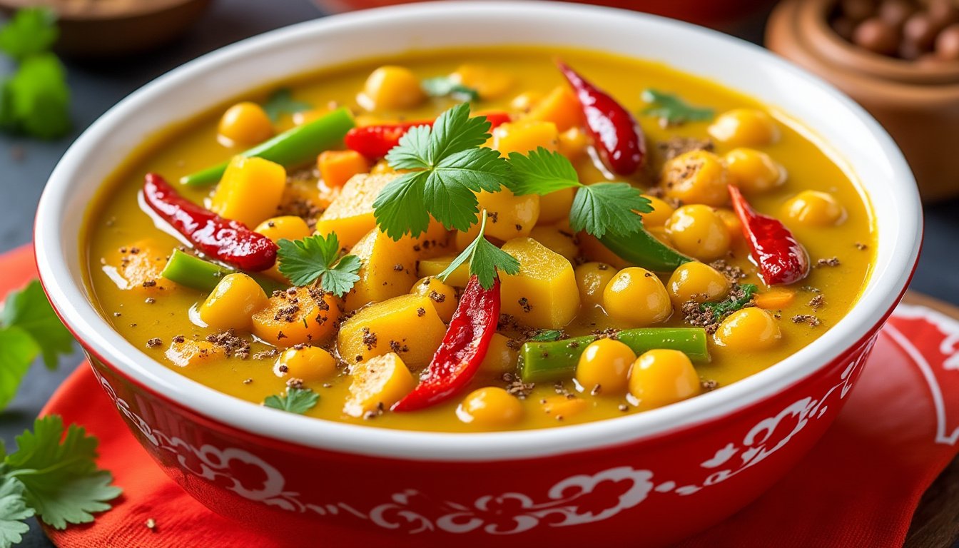 découvrez notre savoureux curry de légumes et pois chiches au lait de coco, une recette délicieuse et réconfortante. parfaitement épicé et crémeux, ce plat vegan allie des légumes frais à la douceur du lait de coco, idéal pour un repas sain et savoureux.