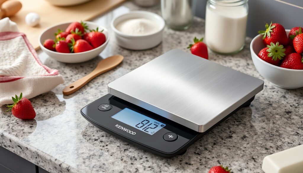 découvrez la balance de cuisine kenwood, alliant élégance et fonctionnalité grâce à sa plateforme en acier inoxydable et son affichage clair. idéale pour peser vos ingrédients avec précision et modernité.
