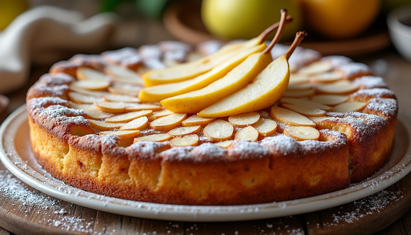 découvrez notre irrésistible gâteau aux poires et amandes, un délice moelleux alliant la douceur des poires juteuses à la richesse des amandes croquantes. parfait pour un dessert gourmand ou un goûter réconfortant, il séduira à coup sûr vos convives!