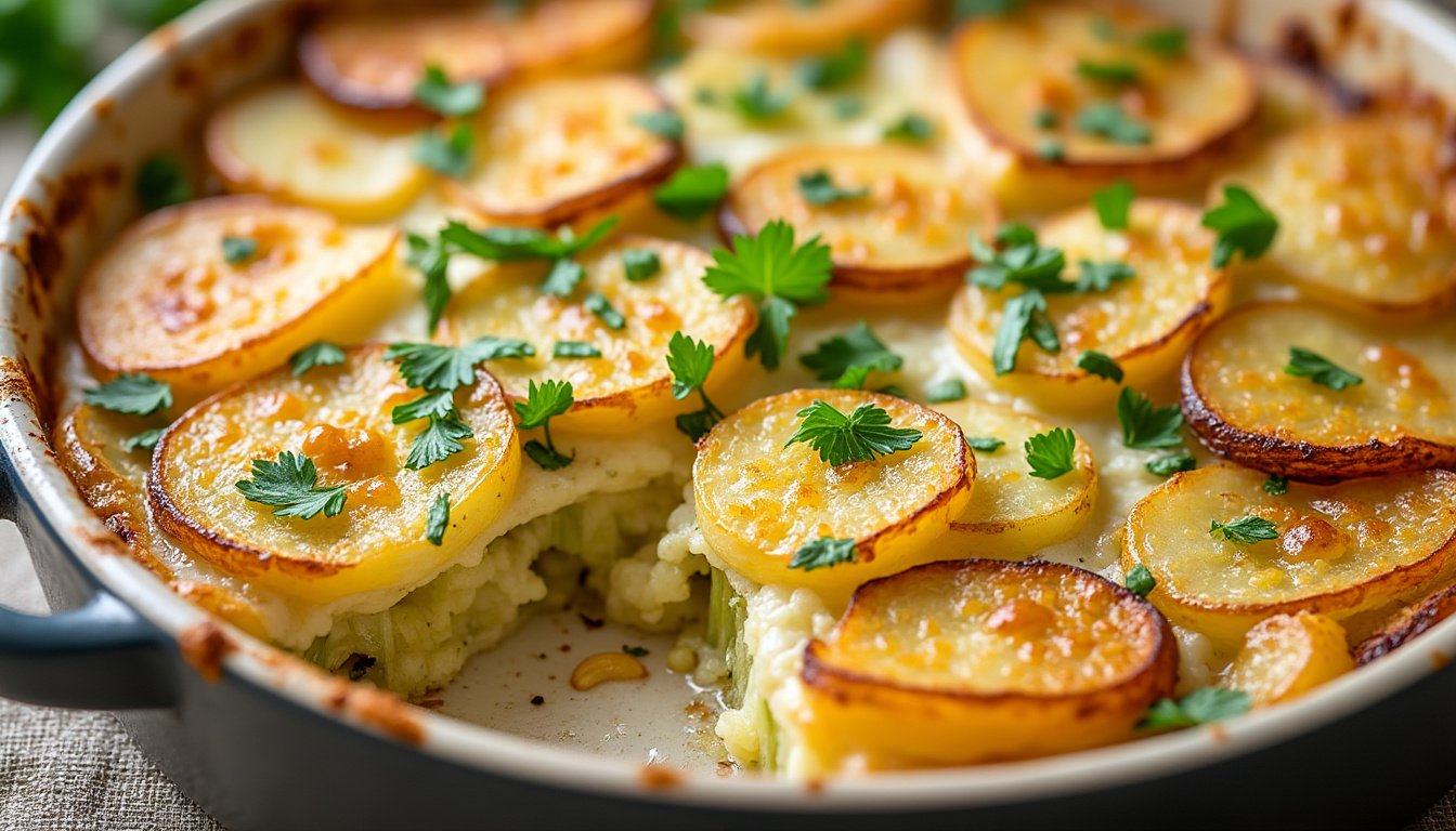 découvrez notre délicieux gratin de pommes de terre et poireaux au fromage, un plat réconfortant et savoureux qui allie la douceur des légumes à la richesse du fromage. parfait pour un dîner en famille ou un repas convivial entre amis, ce gratin fondant saura ravir vos papilles et réchauffer vos soirées.