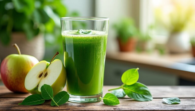 découvrez notre jus vert détox à la pomme et épinards, une boisson revitalisante et délicieuse qui vous aide à purifier votre corps tout en vous offrant une explosion de saveurs. parfait pour un boost énergétique quotidien!