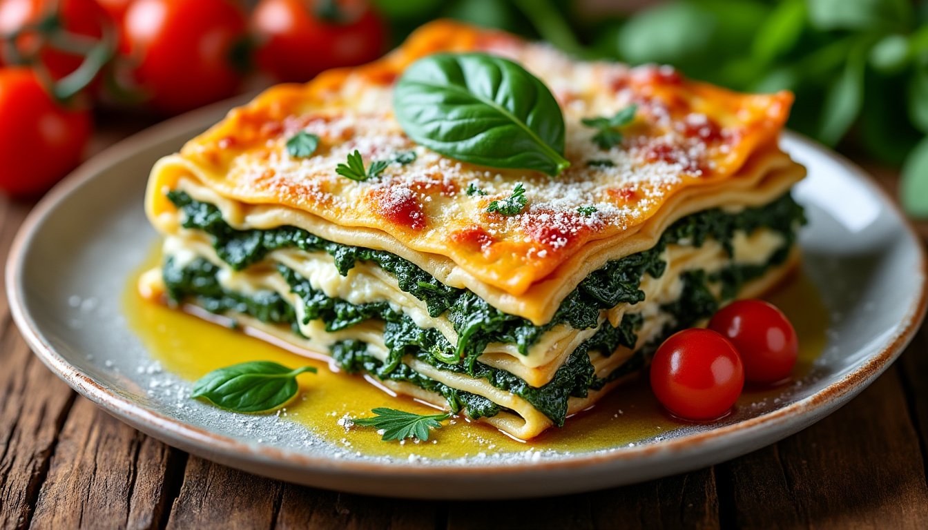 découvrez notre savoureuse recette de lasagnes aux épinards et ricotta, un plat réconfortant et healthy. superposition de pâtes tendres, d'épinards frais et d'une délicieuse ricotta crémeuse, ces lasagnes raviront vos papilles tout en apportant une touche de verdure à votre table.