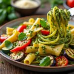 Pâtes aux légumes grillés et pesto maison