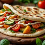 Pita garnie aux légumes rôtis et sauce tahini