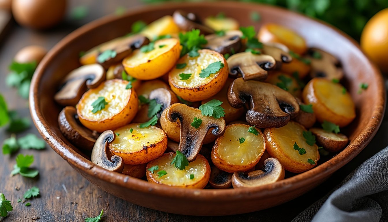 découvrez notre délicieuse poêlée de pommes de terre et champignons à l'ail, un plat réconfortant et savoureux qui marie à la perfection des pommes de terre dorées et des champignons fondants, le tout sublimé par l'arôme irrésistible de l'ail. idéale en accompagnement ou en plat principal, cette recette simple et rapide ravira vos papilles !