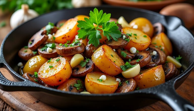 découvrez notre délicieuse poêlée de pommes de terre et champignons à l’ail, un plat réconfortant et savoureux qui allie la tendresse des pommes de terre à l'arôme irrésistible des champignons et de l'ail. parfaite pour accompagner vos viandes ou à déguster seule, cette recette simple et rapide ravira tous les gourmets.