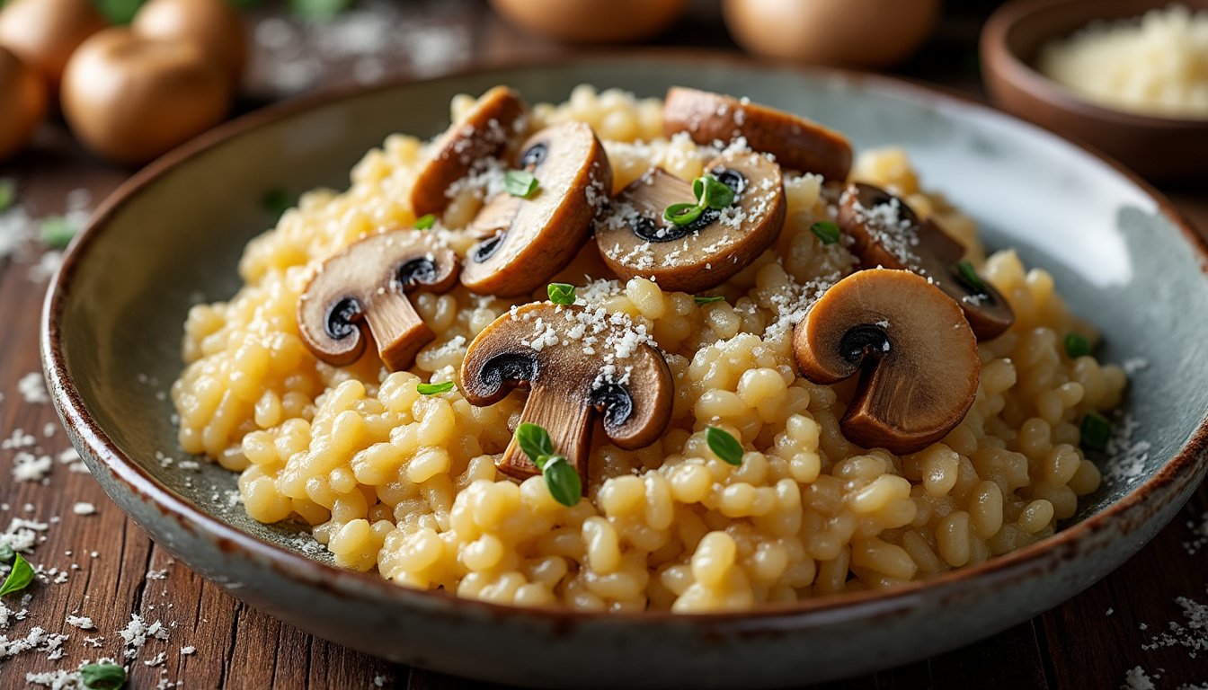 découvrez notre savoureux risotto aux champignons et parmesan, un plat crémeux et réconfortant qui allie la richesse des champignons à la douceur du parmesan. parfait pour un dîner élégant ou un repas convivial, ce risotto ravira vos papilles. recette facile à suivre!