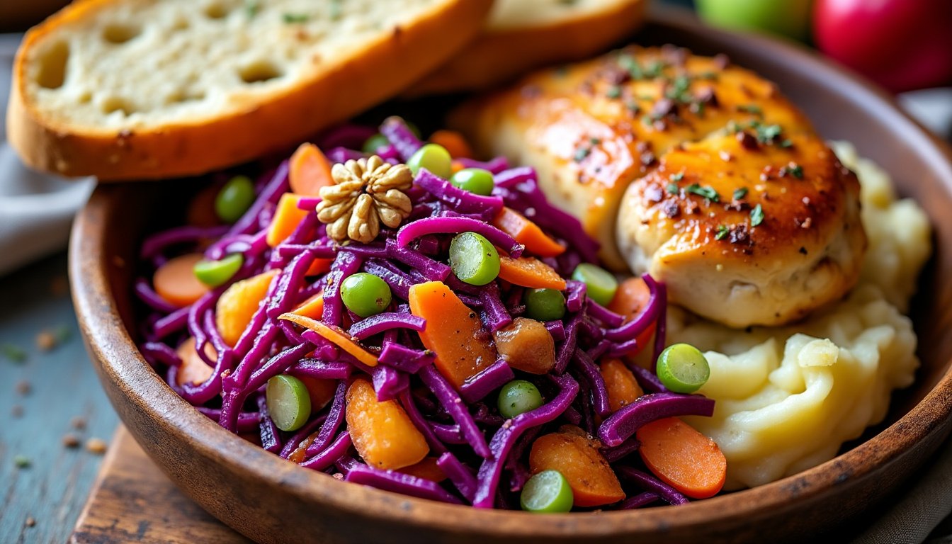 découvrez notre délicieuse recette de salade de chou rouge, pommes et noix. un mélange croquant et coloré, riche en vitamines et en saveurs, parfait pour accompagner vos repas ou comme en-cas sain. idéal pour éveiller vos papilles et apporter une touche de fraîcheur à votre table.