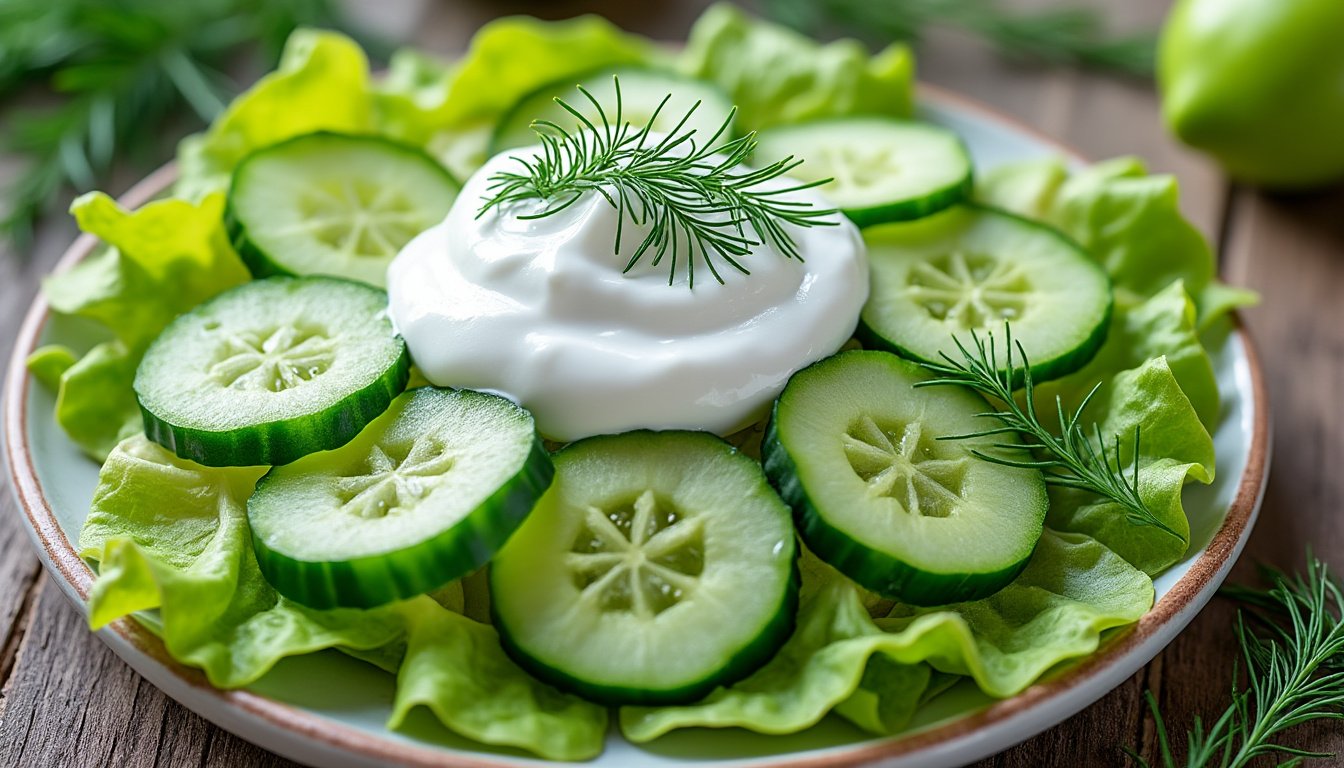 découvrez une délicieuse salade fraîche alliant le croquant du concombre, la douceur du yaourt grec et la saveur anisée de l'aneth. parfaite pour accompagner vos plats ou à déguster seule, cette recette simple et rapide saura éveiller vos papilles!