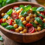 Salade de pois chiches, tomates séchées et basilic