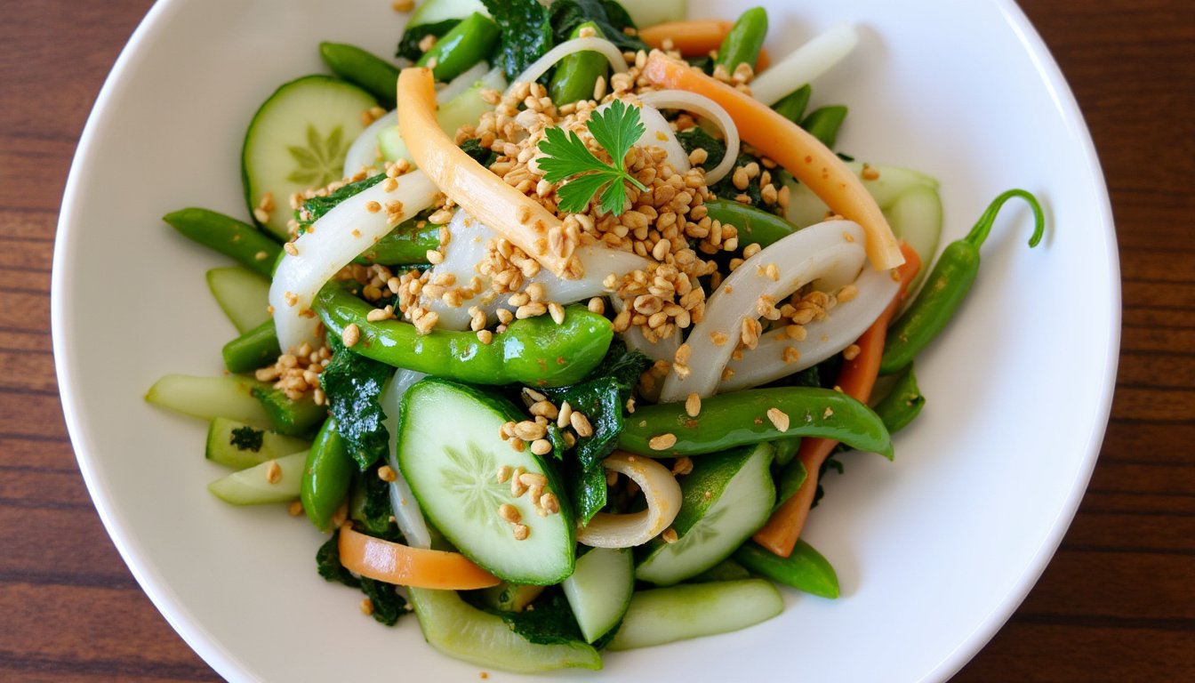 découvrez une délicieuse salade de pois mange-tout et radis, accompagnée d'une vinaigrette au sésame savoureuse. parfaite pour une entrée légère ou un accompagnement frais, cette recette met en valeur la croquant des légumes et l'exotisme des saveurs. idéale pour un repas sain et coloré !