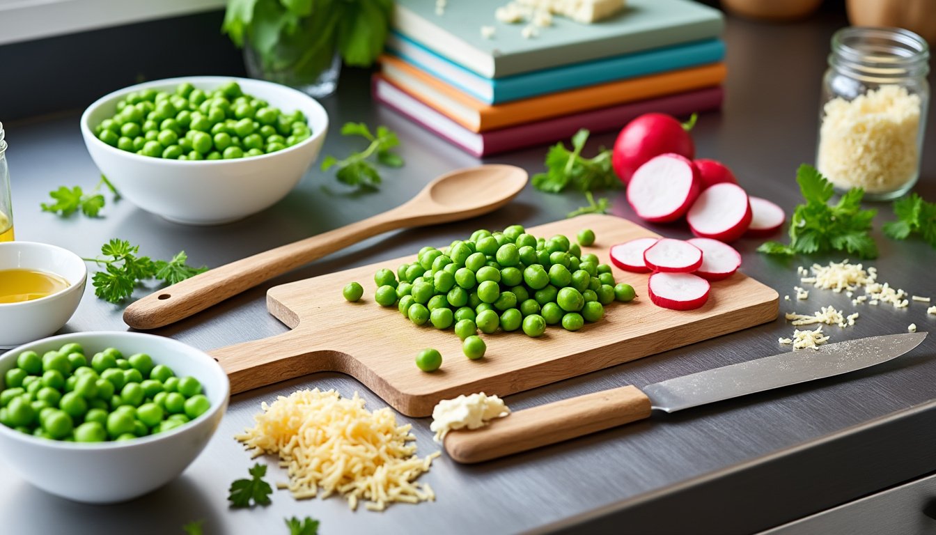 découvrez une recette fraîche et croquante de salade de pois mange-tout et radis, rehaussée d'une délicieuse vinaigrette au sésame. parfaite pour vos repas légers d'été, cette salade allie saveurs et nutrition pour un plat plein de vitalité.