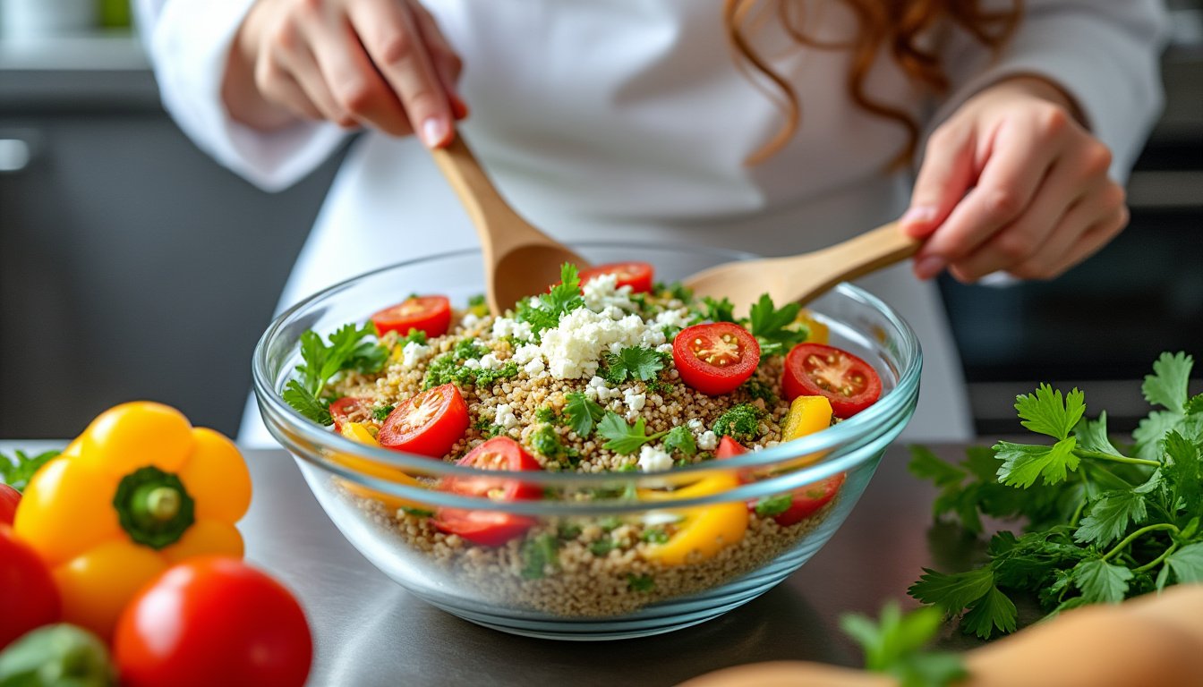 découvrez une délicieuse salade de quinoa, avocat et grenade, idéale pour un repas nutritif et savoureux. célébrez les saveurs équilibrées de ce plat coloré, riche en protéines et en antioxydants, parfait pour les amateurs de cuisine saine.