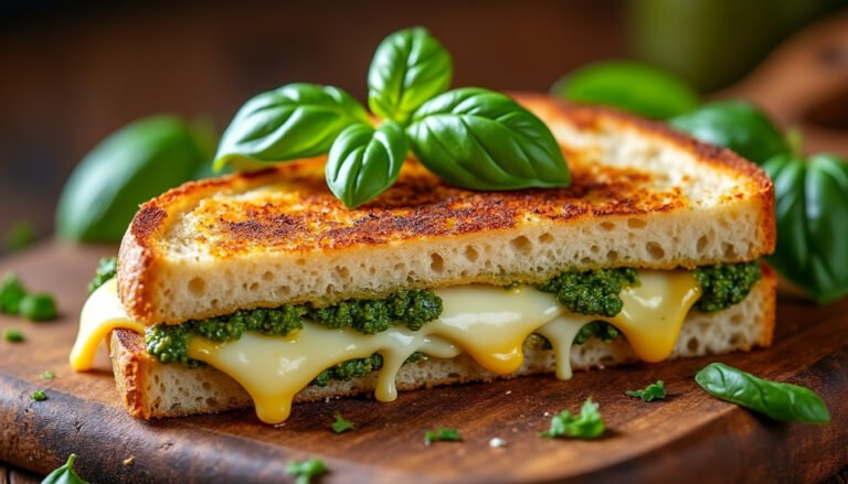 découvrez notre délicieux sandwich au fromage grillé et pesto, une combinaison parfaite de saveurs fondantes et herbacées. idéal pour un déjeuner rapide ou un dîner réconfortant, il ravira vos papilles par son goût savoureux et sa texture irrésistible.