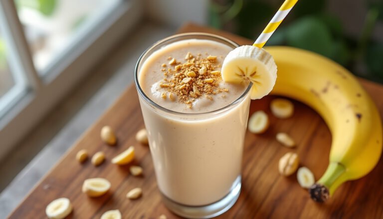 découvrez notre recette de smoothie banane-cacahuète protéiné, un délicieux mélange nourrissant parfait pour un petit déjeuner énergisant ou une collation saine. succombez à la douceur de la banane mêlée à la richesse de la cacahuète, tout en bénéficiant d'un apport optimal en protéines.