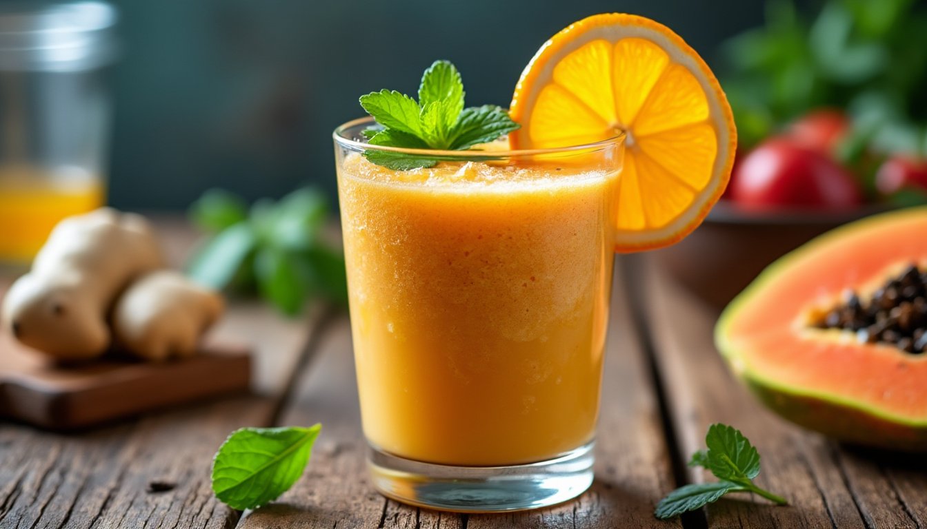 découvrez les bienfaits du smoothie papaye-orange et gingembre avec notre recette simple et délicieuse. boostez votre énergie et votre santé avec cette boisson rafraîchissante, riche en vitamines et antioxydants.