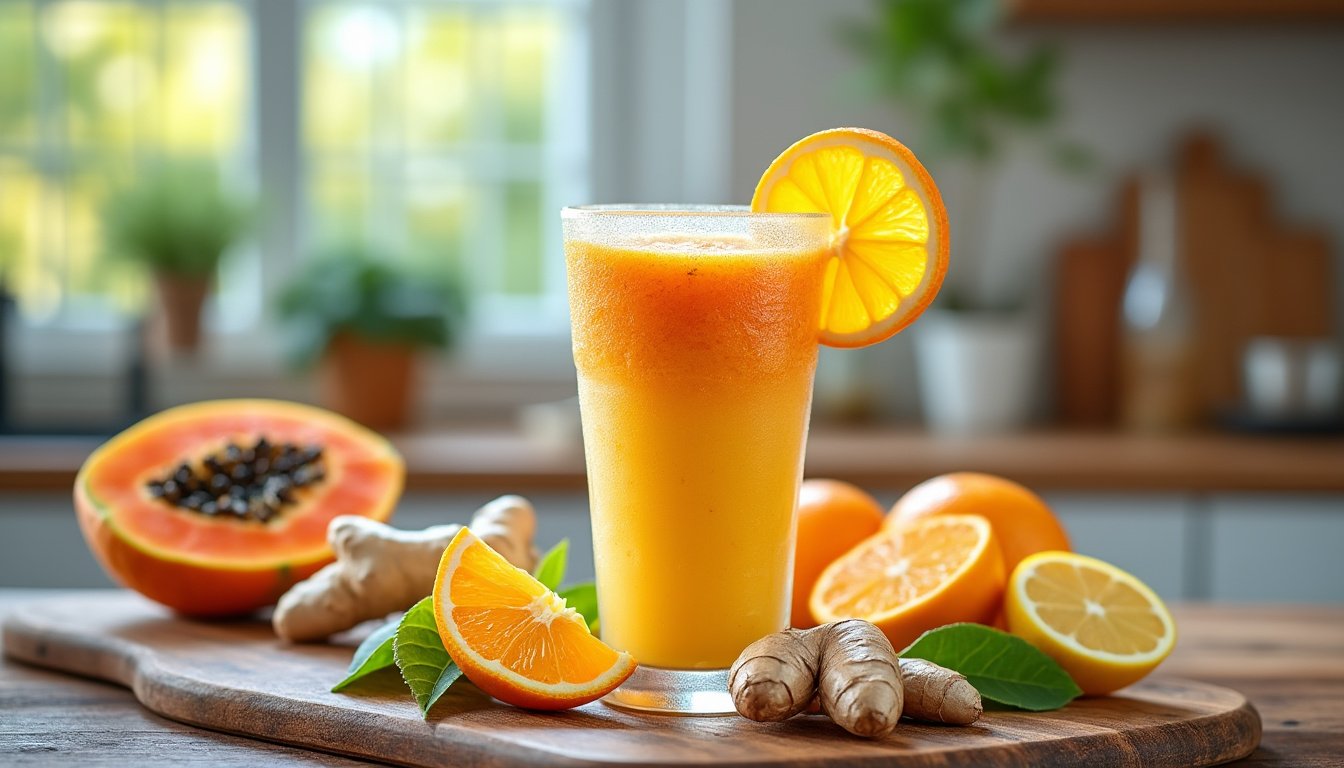 découvrez les bienfaits du smoothie papaye-orange et gingembre à travers notre recette simple et délicieuse. un mélange vitaminé qui booste votre énergie et renforce votre système immunitaire, à déguster sans modération !