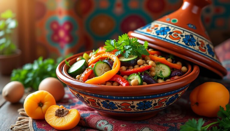 découvrez notre délicieuse recette de tajine de légumes aux abricots et pois chiches, un plat savoureux et réconfortant alliant la douceur des fruits secs à la richesse des légumes. parfait pour un repas sain et équilibré, ce tajine régalera vos papilles !