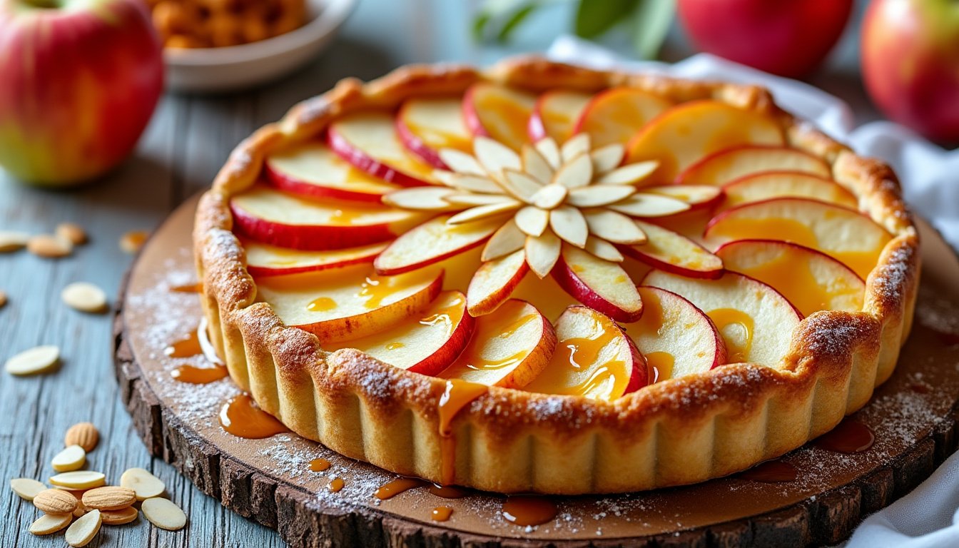 découvrez notre délicieuse tarte aux pommes et amandes, une gourmandise alliant la douceur des pommes fondantes à la croquant des amandes. parfaite pour un dessert réconfortant ou un goûter savoureux, cette tarte est à la fois simple à réaliser et irrésistiblement bonne. éveillez vos papilles avec cette recette classique et savoureuse!