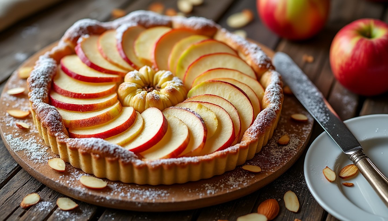 découvrez notre délicieuse tarte aux pommes et amandes, un dessert harmonieux alliant le croustillant des amandes et la douceur des pommes. parfaite pour toutes les occasions, elle ravira vos papilles avec chaque bouchée.