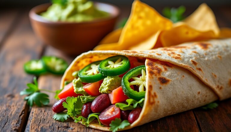 découvrez notre délicieux wrap aux haricots rouges et guacamole, une explosion de saveurs nutritives et crémeuses. idéal pour un déjeuner rapide ou un en-cas sain, ce wrap allie bien-être et gourmandise dans chaque bouchée.