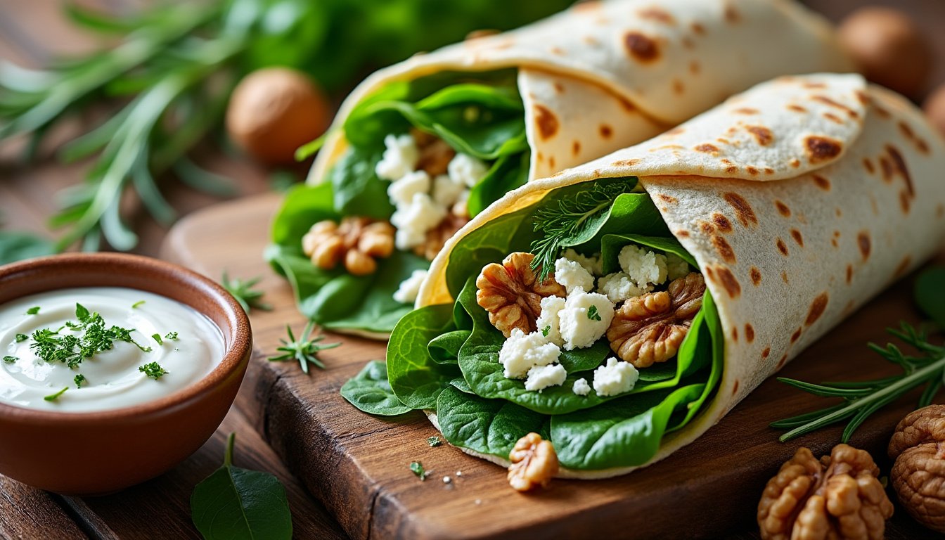 découvrez nos wraps savoureux aux épinards, feta et noix. parfaits pour un repas léger et nutritif, ces wraps allient la fraîcheur des épinards, le crémeux de la feta et le croquant des noix pour une explosion de saveurs. idéaux pour vos déjeuners ou en-cas, faciles à préparer et délicieusement sains.