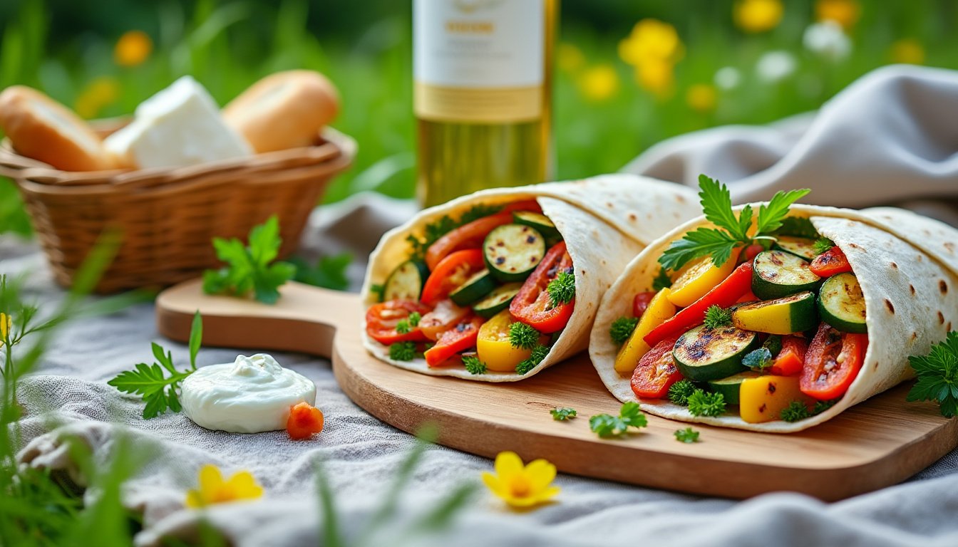 savourez nos wraps aux légumes grillés accompagnés de houmous crémeux, une recette saine et délicieuse, parfaite pour un repas rapide ou un pique-nique. idéal pour les amateurs de fraîcheur et de saveurs méditerranéennes.