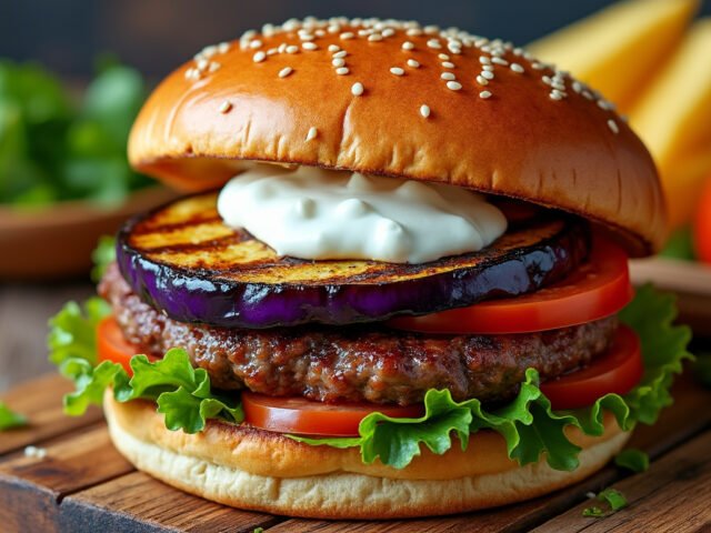 Burger à l’aubergine grillée et sauce yaourt