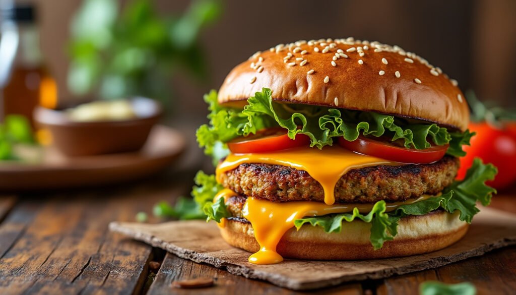 découvrez notre délicieux burger aux aubergines panées et cheddar, une recette gourmande qui allie la texture croquante des aubergines croustillantes à la fondante du fromage cheddar. idéal pour une expérience végétarienne savoureuse et réconfortante, ce burger est parfait pour un repas en famille ou entre amis.