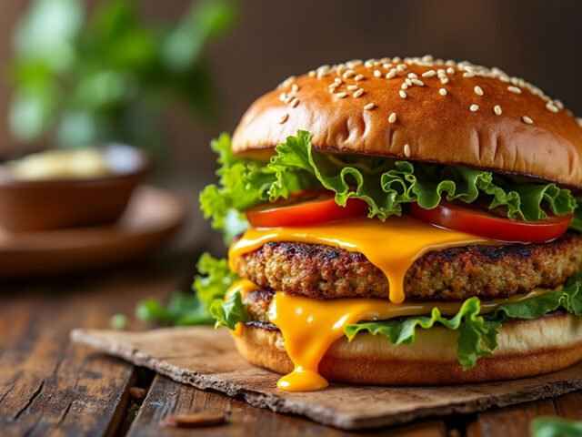 Burger aux aubergines panées et cheddar