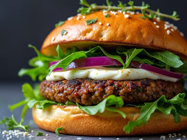 Burger aux lentilles corail et fromage de chèvre