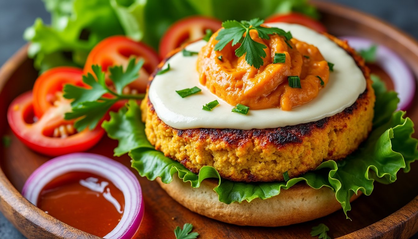 découvrez notre délicieux burger végétarien au tofu mariné, une explosion de saveurs et de textures. ce plat sain et savoureux ravira vos papilles avec ses ingrédients frais et ses épices parfaitement équilibrées. idéal pour un repas rapide au quotidien ou un dîner convivial, il est temps de réinventer votre idée du burger !