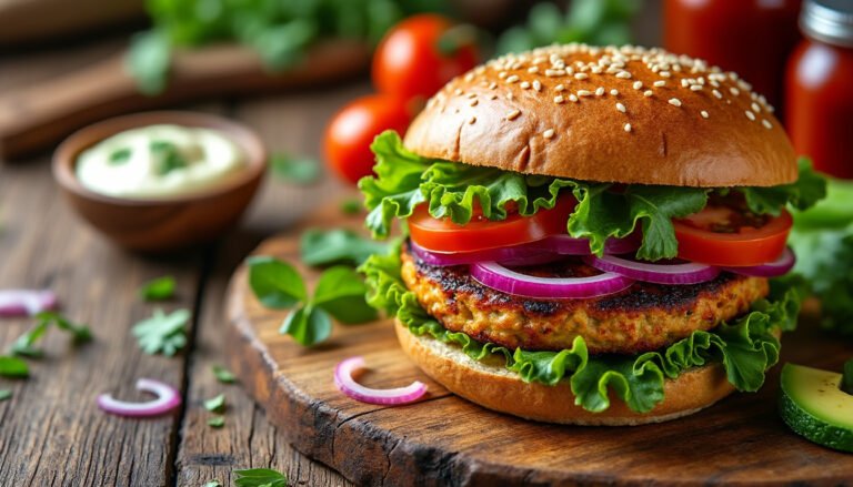 découvrez notre savoureux burger végétarien au tofu mariné, une délicieuse alternative pour les amateurs de plantes, alliant goût et nutrition. parfait pour un repas sain et réconfortant.