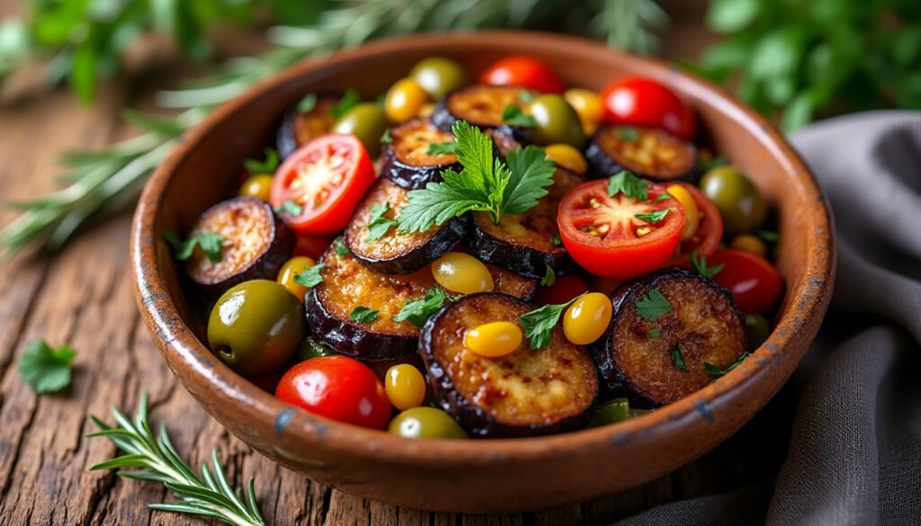 découvrez la recette authentique de la caponata sicilienne, un plat savoureux à base d'aubergines et d'olives, alliant douceur et acidité pour un voyage culinaire en sicile. parfait en entrée ou en accompagnement, ce délice méditerranéen ravira vos papilles !