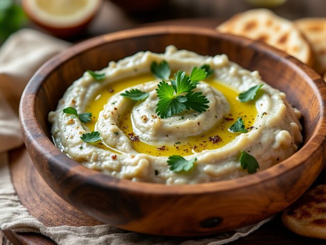 Caviar d’aubergine et pain pita grillé