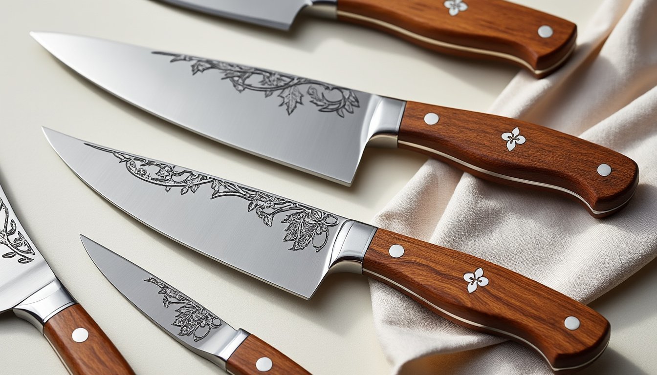 découvrez l'élégance des couteaux de cuisine laguiole, alliant artisanat traditionnel et design raffiné. avec leurs manches en bois délicatement travaillés, ces couteaux sont l'outil idéal pour les chefs en quête de qualité et de style dans leur cuisine.