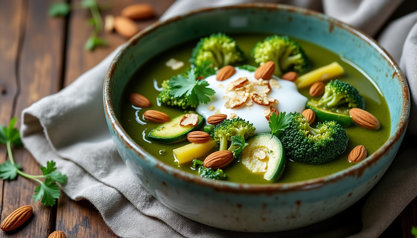 découvrez notre savoureux curry de légumes verts au lait d'amande, une recette végétalienne riche en saveurs et en bienfaits. parfait pour un repas sain et réconfortant, ce plat réunit des légumes frais et le crémeux du lait d'amande pour une expérience culinaire inoubliable.