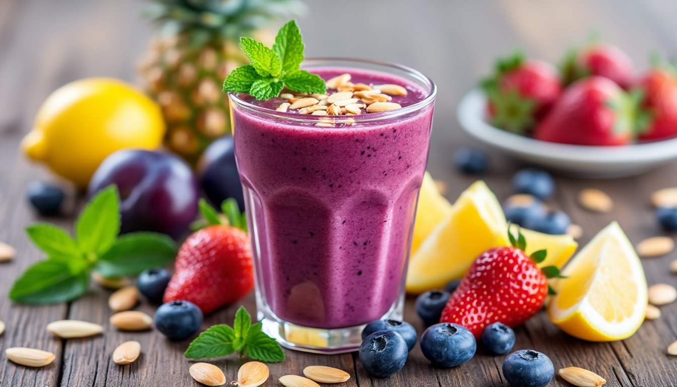 découvrez les incroyables bienfaits du smoothie prune-menthe et amandes : une recette délicieuse pour booster votre énergie, améliorer votre digestion et apporter une touche de fraîcheur à votre quotidien. parfait pour un petit déjeuner sain ou une collation revitalisante !