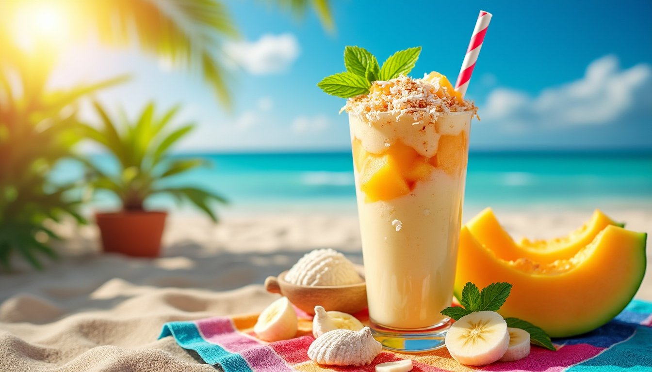 découvrez le smoothie melon-menthe et eau de coco, une boisson rafraîchissante et revitalisante. parfait pour l'été, ce mélange savoureux apporte une touche de fraîcheur tout en vous hydratant. idéal pour booster votre énergie !