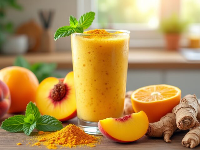Découvrez les bienfaits du smoothie pêche-orange et curcuma
