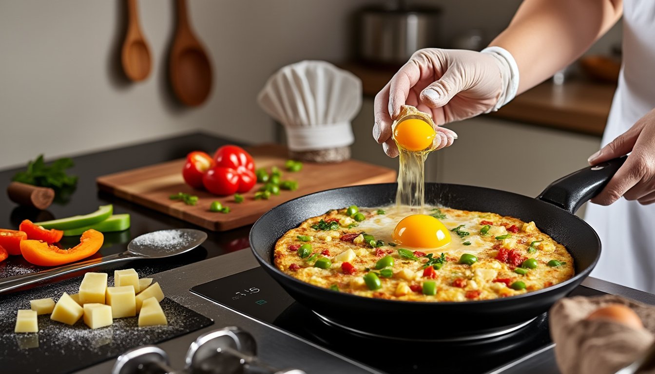 découvrez notre délicieuse frittata aux pommes de terre et poivrons, un plat savoureux et réconfortant, parfait pour un brunch ou un dîner léger. facile à préparer, cette recette met en valeur des ingrédients frais et colorés pour un repas qui ravira toute la famille.