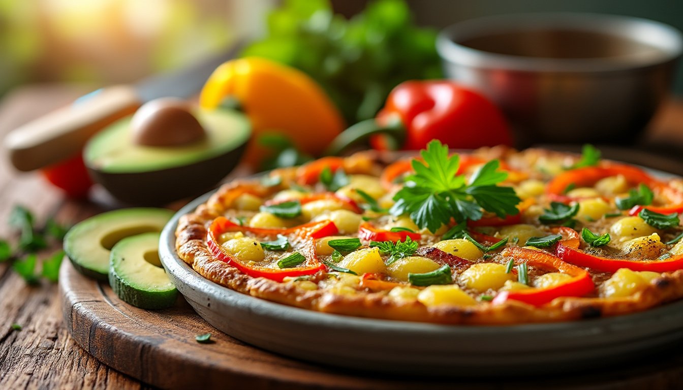 découvrez notre délicieuse frittata aux pommes de terre et poivrons, un plat savoureux et réconfortant, parfait pour le petit-déjeuner ou le brunch. facile à préparer, elle allie des ingrédients frais et colorés pour une explosion de saveurs à chaque bouchée.