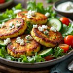 Galettes de courgettes et feta avec salade verte
