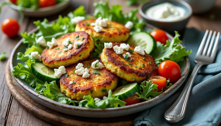 découvrez une délicieuse recette de galettes de courgettes et feta, accompagnées d'une fraîche salade verte. idéales pour un repas léger et savoureux, ces galettes croustillantes allient le goût doux des courgettes à la richesse de la feta. parfaites pour un déjeuner ou un dîner rapide et sain.