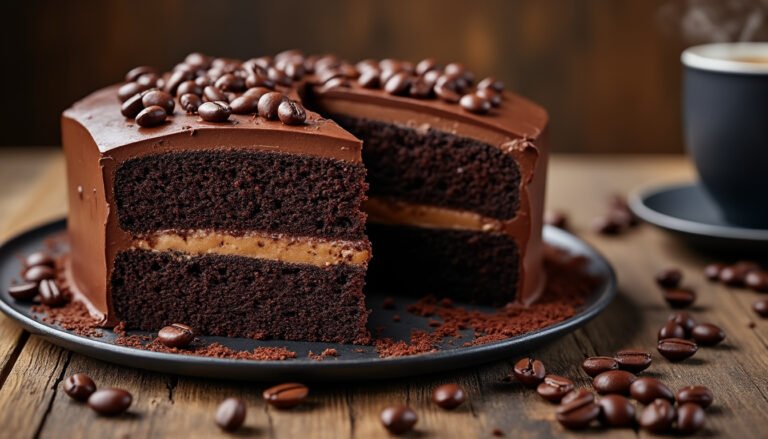 découvrez notre irrésistible gâteau au café et chocolat noir, une délicieuse harmonie de saveurs intenses qui ravira les amateurs de douceurs. parfait pour accompagner un café ou pour toute occasion spéciale, ce gâteau moelleux allie la richesse du chocolat noir à la douceur du café, créant une expérience gustative inoubliable.