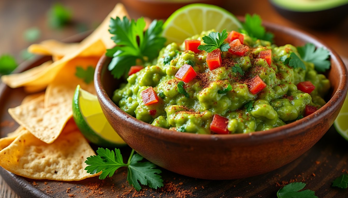 découvrez notre recette de guacamole maison aux épices mexicaines, un délice crémeux et savoureux qui rehaussera vos apéritifs. facile à préparer, ce mélange d'avocats mûrs, de tomates, d'oignons et d'épices vous transportera directement au cœur du mexique. idéal pour accompagner nachos, tacos ou simplement sur une tranche de pain.