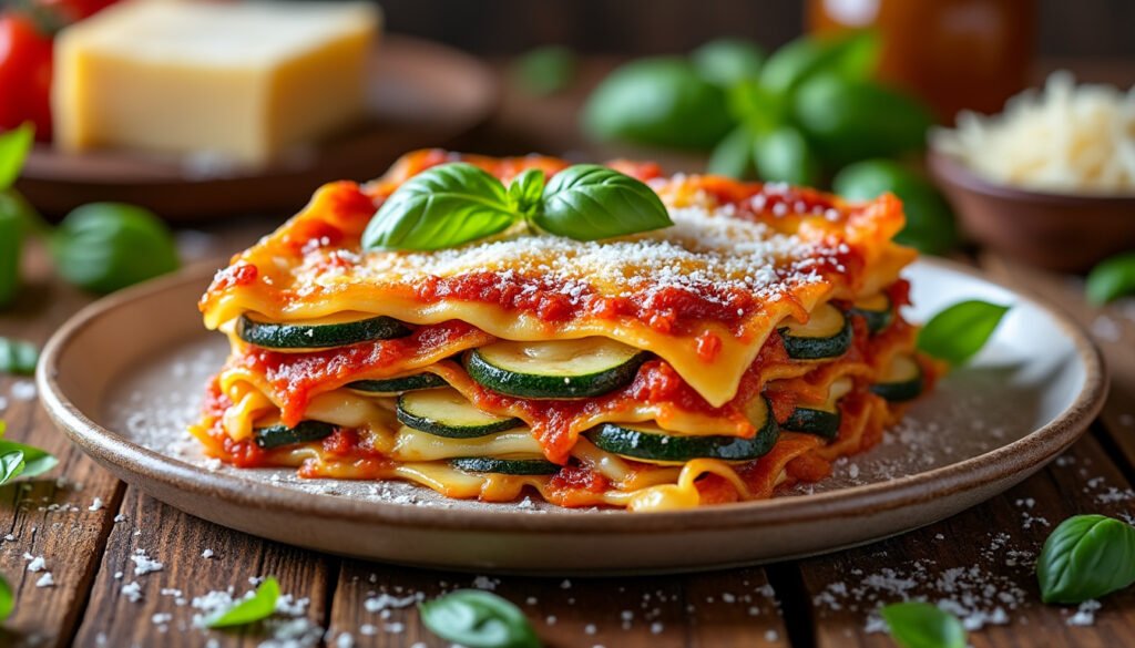 découvrez notre délicieuse recette de lasagnes aux légumes du soleil et sauce tomate. un plat savoureux et réconfortant, parfait pour un dîner en famille. profitez des saveurs méditerranéennes avec des courgettes, aubergines et poivrons, le tout enveloppé dans des pâtes tendres et une sauce tomate onctueuse.