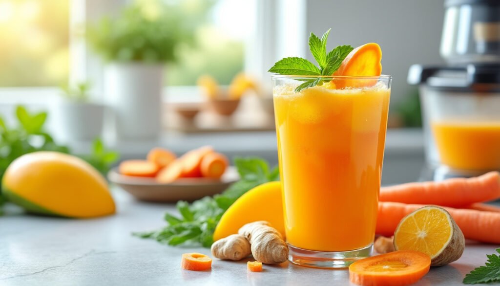 découvrez les incroyables bienfaits du jus mangue-carotte et gingembre pour votre santé. ce mélange riche en nutriments booste votre système immunitaire, améliore votre digestion et apporte une dose d'énergie naturelle. apprenez à préparer cette boisson savoureuse et bénéfique pour votre bien-être au quotidien.