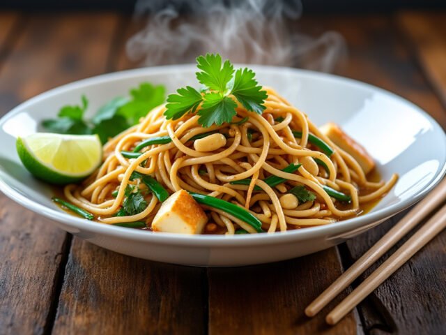 Pad thaï végétarien aux tofu et cacahuètes